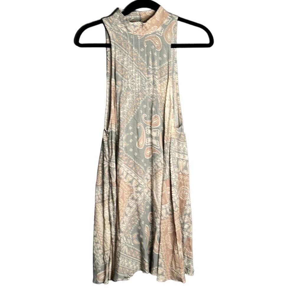 Free People Pale Pink and Gray Paisley High Neck Sleeveless Dress Size Small